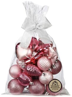 Inge Christmas kerstballen en hangers -30x -kunststof -roze - Kerstbal