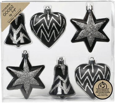 Inge Christmas kersthangers - 6x - figuurtjes - zwart - 9 cm - Kersthangers