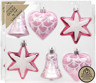 Inge Christmas kerstornamenten figuurtjes - 12x stuks - roze - 9 cm - Kersthangers