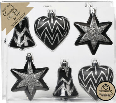 Inge Christmas kerstornamenten figuurtjes - 12x stuks - zwart - 9 cm - Kersthangers