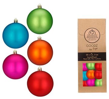 Inge Christmas mini kerstballen van glas - 32x - gekleurd- 3 cm - Kerstbal Multikleur