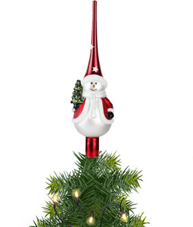 Inge Christmas sneeuwpop piek - 1x - goud - glas - 31 cm - gedecoreerd - kerstboom topper - kerstver