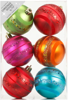 Inge goods Kerstballen - 24x stuks - gekleurd met glitters - kunststof - 8 cm - kerstversiering