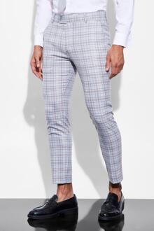 Ingekorte Geruite Skinny Fit Pantalons, Light Grey - 28R