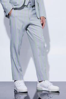 Ingekorte Wide Gestreepte Slim Fit Pantalons, Light Grey - 32R