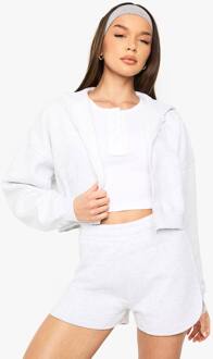 Ingekorte Zip Through Hoodie, Ash Grey - S