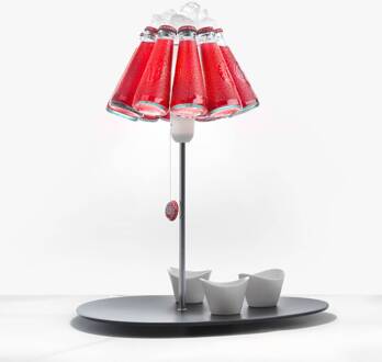 Ingo Maurer Campari Bar tafellamp uit flessen rood, helder, zilver, antraciet
