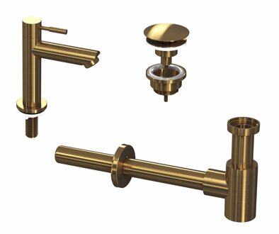 Ink 1A Fonteinkraanset - staande Fonteinkraan - laag - always open - plug en designSifon - Brushed mat goud 9902403 Brushed Goud mat