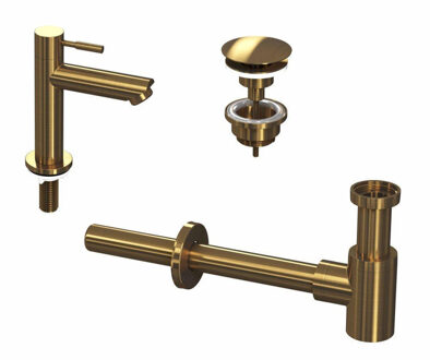 Ink 1A Fonteinkraanset - staande Fonteinkraan - laag - always open - plug en designSifon - Brushed mat goud 9902403 Brushed Goud mat