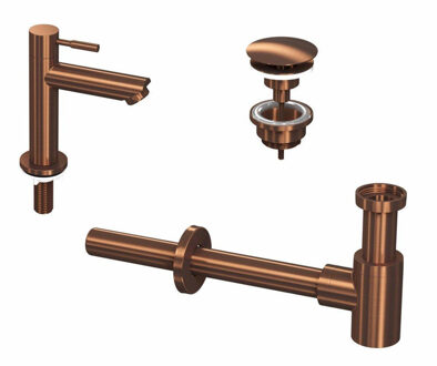 Ink 1A Fonteinkraanset - staande Fonteinkraan - laag - always open - plug en designSifon - Mat rose goud 9902402 Rose goud mat