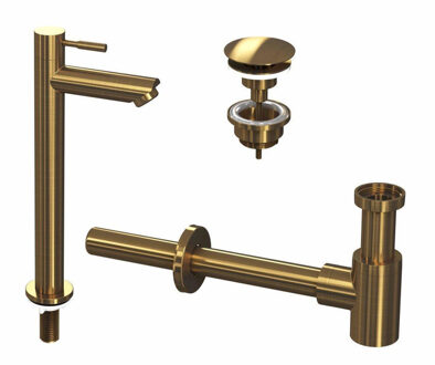 Ink 2A Fonteinkraanset - staande Fonteinkraan - hoog - always open - plug en designSifon - Brushed mat goud 9902413 Brushed Goud mat