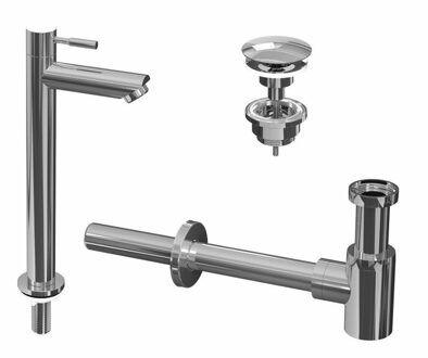 Ink 2A Fonteinkraanset - staande Fonteinkraan - hoog - always open - plug en designSifon - Chroom 9902410