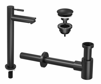 Ink 2A Fonteinkraanset - staande Fonteinkraan - hoog - always open - plug en designSifon - zwart mat 9902411