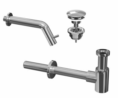 Ink 3A Fonteinkraanset - wandFonteinkraan - always open - plug en designSifon - Chroom 9902420 Chroom mat