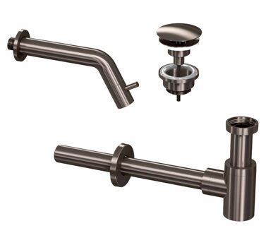 Ink 3A Fonteinkraanset - wandFonteinkraan - always open - plug en designSifon - Metal black 9902424 Metal black geborsteld (antraciet)