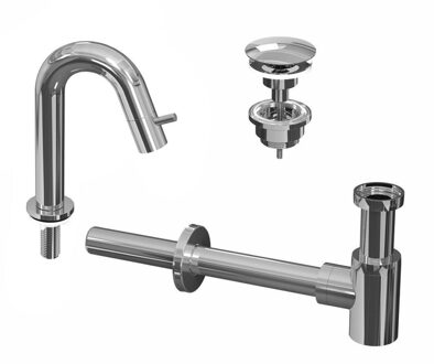 Ink 4A Fonteinkraanset - staande Fonteinkraan - laag gebogen - always open - plug en designSifon - Chroom 9902460