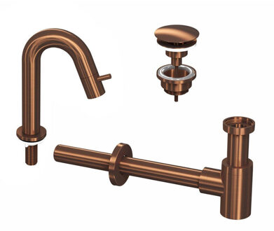 Ink 4A Fonteinkraanset - staande Fonteinkraan - laag gebogen - always open - plug en designSifon - Mat rose goud 9902462 Rose goud mat