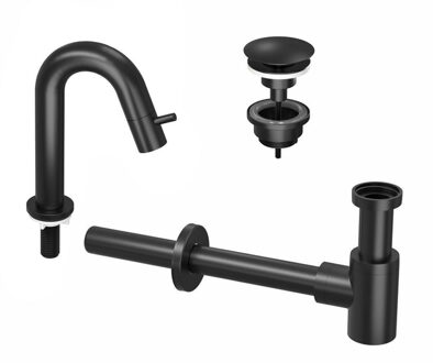 Ink 4A Fonteinkraanset - staande Fonteinkraan - laag gebogen - always open - plug en designSifon - zwart mat 9902461