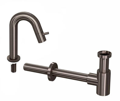 Ink 4B Fonteinkraanset - staande Fonteinkraan - laag gebogen - designSifon - Metal black 9902474 Metal black (antraciet)