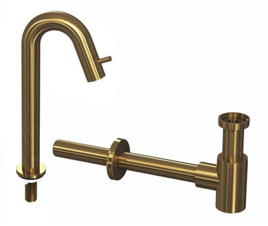 Ink 5B Fonteinkraanset - staande Fonteinkraan - hoog gebogen - designSifon - Brushed mat goud 9902493 Brushed Goud mat