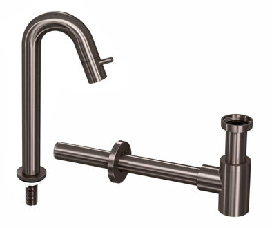 Ink 5B Fonteinkraanset - staande Fonteinkraan - hoog gebogen - designSifon - Metal black 9902494 Metal black (antraciet)