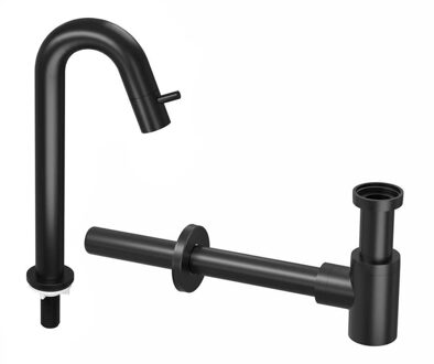 Ink 5B Fonteinkraanset - staande Fonteinkraan - hoog gebogen - designSifon - zwart mat 9902491