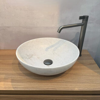 Ink Convex 40 Opbouw Waskom - 40x40x13cm - rond - natuursteen - Mat wit marmer 0300433 Wit mat