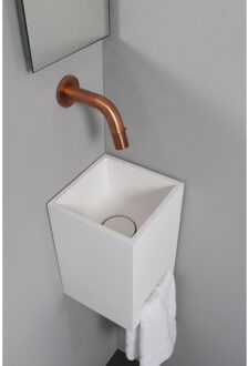 Ink Fontein Skyscraper Polystone Zonder Kraangat Inclusief Handdoek Uitsparing En Verzonken Plug Mat Wit 20x20x30 cm Mat wit