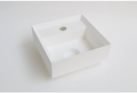 Ink Fontein Vice Polystone Met Kraangat Incl Verzonken Open Plug 27x27x9 cm Mat Wit Mat wit