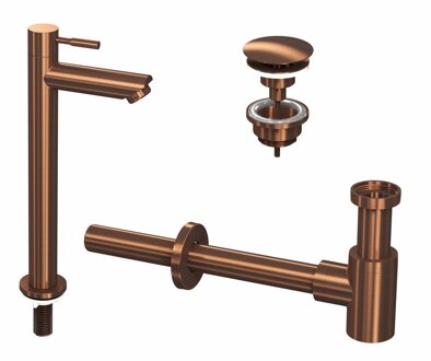 Ink Fonteinkraanset INK Hoog Model Inclusief Waste en Design Sifon Mat Rose Goud