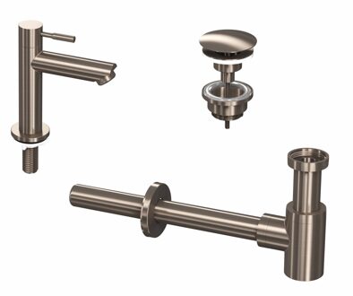 Ink Fonteinkraanset INK Laag Model Inclusief Waste en Design Sifon Brushed Nickel Ink