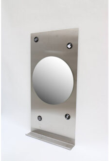 Ink Fonteinplanchet Note Staal RVS Geborsteld 36x72 cm Inclusief Ronde Spiegel Helder Glas 32 cm Geborsteld RVS