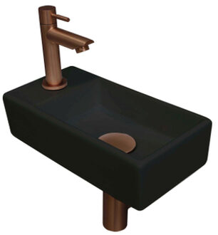 Ink Fonteinset INK Versus 36x18x9cm Porselein Mat Zwart Met Kraangat Links Mat Rose Goud