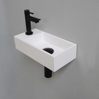 Ink Fonteinset INK Versus Rechthoek Links 36x18x9cm Polystone Glans Wit Toiletkraan Sifon Plug Mat Zwart