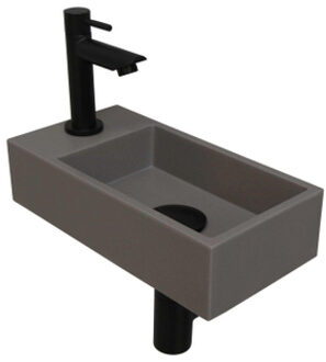 Ink Fonteinset INK Versus Rechthoek Links 36x18x9cm Quartz Betonlook Toiletkraan Sifon Plug Mat Zwart