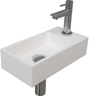 Ink Fonteinset INK Versus Rechthoek Rechts 36x18x9cm Polystone Mat Wit Toiletkraan Sifon Plug Glans Chroom