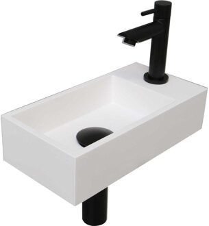 Ink Fonteinset INK Versus Rechthoek Rechts 36x18x9cm Polystone Mat Wit Toiletkraan Sifon Plug Mat Zwart