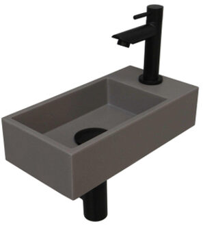 Ink Fonteinset INK Versus Rechthoek Rechts 36x18x9cm Quartz Betonlook Toiletkraan Sifon Plug Mat Zwart