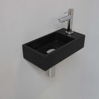 Ink Fonteinset INK Versus Rechthoek Rechts 36x18x9cm Quartz Zwart Toiletkraan Sifon Plug Glans Chroom