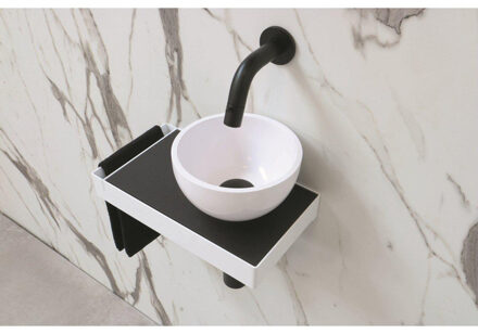 Ink Jazz XS toiletmeubel frame glans wit plateau quartz zwart waskom rechts polystone 20cm glans wit Wit glans