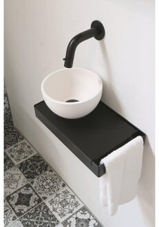 Ink Jazz XS toiletmeubel frame mat zwart plateau mat zwart waskom links polystone 20cm mat wit Wit mat