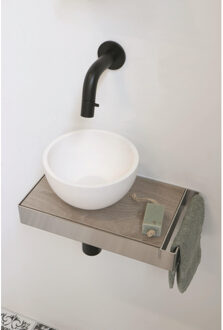 Ink Jazz XS toiletmeubel frame RVS plateau Greige Eiken waskom links polystone 20cm mat wit sw207540/sw207549/sw207565/ Wit mat