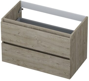 Ink Onderkast INK 2 laden greeploos met houten keerlijst 80 cm x 45 cm x 52 cm Greige eiken 1257129