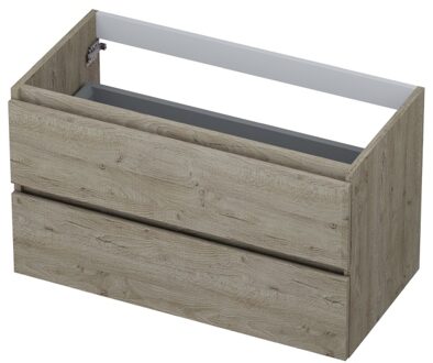 Ink Onderkast INK 2 laden greeploos met houten keerlijst 90 cm x 45 cm x 52 cm Greige eiken 1257139