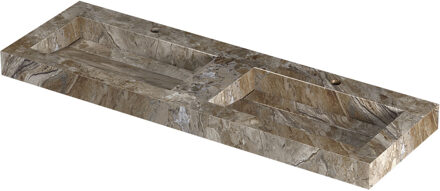 Ink Pitch Wastafel keramische slab bak dubbel met drain en front en side skirts 2 kraangaten 140x45x9 Earth glossy Bruin