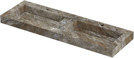 Ink Pitch Wastafel keramische slab bak dubbel met drain en front en side skirts 2 kraangaten 140x45x9 Island glossy Grijs