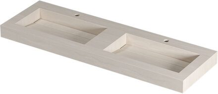 Ink Pitch Wastafel keramische slab bak dubbel met drain en front en side skirts 2 kraangaten 140x45x9 Travertin mat Beige