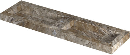 Ink Pitch Wastafel keramische slab bak dubbel met drain en front en side skirts 2 kraangaten 160x45x9 Earth glossy Bruin