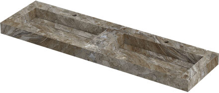 Ink Pitch Wastafel keramische slab bak dubbel met drain en front en side skirts 2 kraangaten 160x45x9 Island glossy Grijs