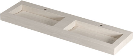 Ink Pitch Wastafel keramische slab bak dubbel met drain en front en side skirts 2 kraangaten 160x45x9 Travertin mat Beige